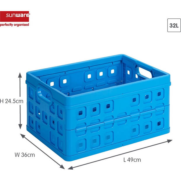 Sunware Square Vouwkrat Blauw 32 liter - 49 x 36 x H24.5 cm - Set van 2 stuks