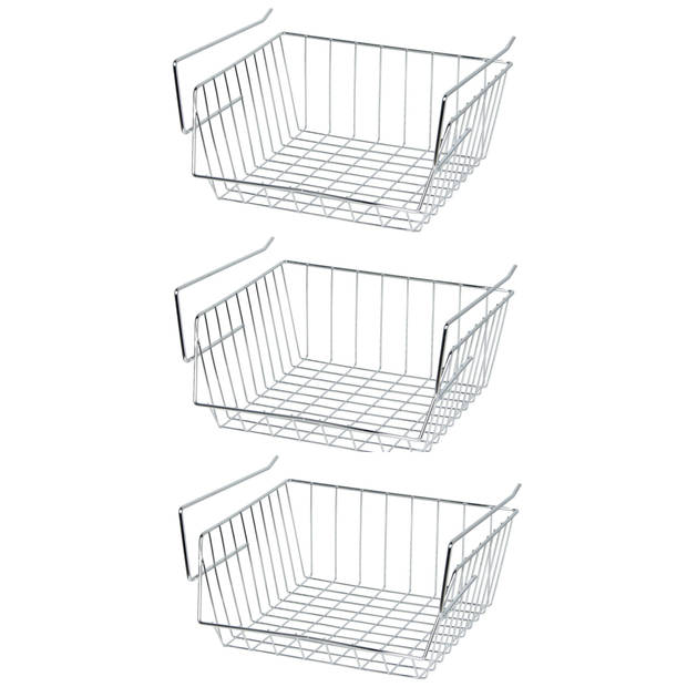 MSV Kastmandje - 3x - opberg/hang mandjes - rvs - zilver - 33 x 27 x 13 cm - Opbergmanden