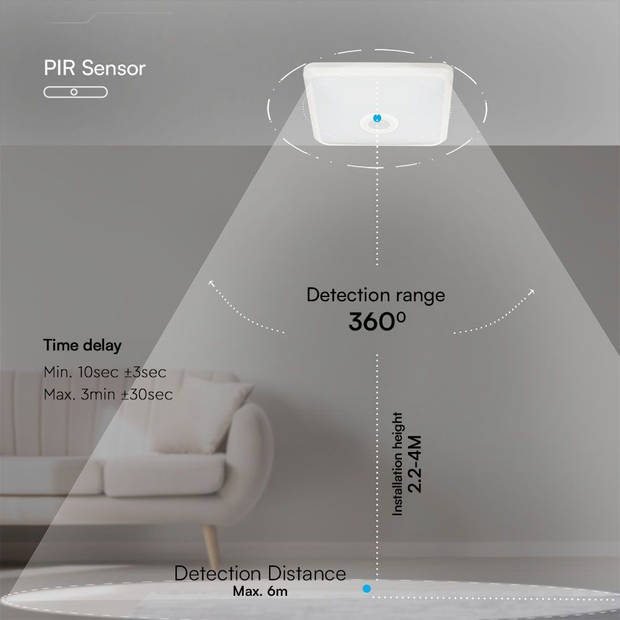 V-TAC VT-81003 LED-plafonniere - PIR-plafonniere - Samsung - IP20 - Wit - 12 Watt - 1100 Lumen - 3IN1 - 5 Jaar