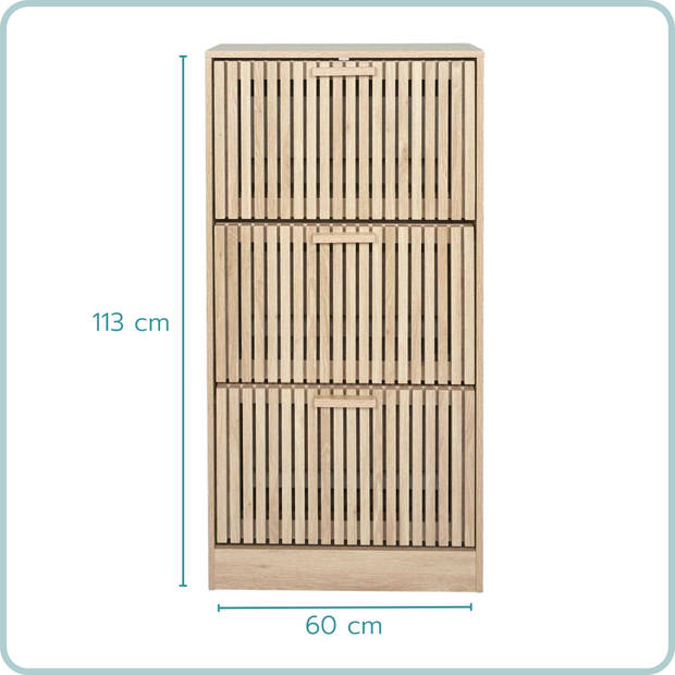 Nordix Schoenenkast - met 3 - Lades - Schoenen - Opbergsysteem - Bruin - Schoenenrek