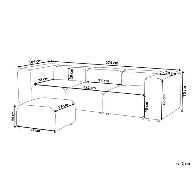 Beliani FALSTERBO - Modulaire Sofa-Grijs-Fluweel