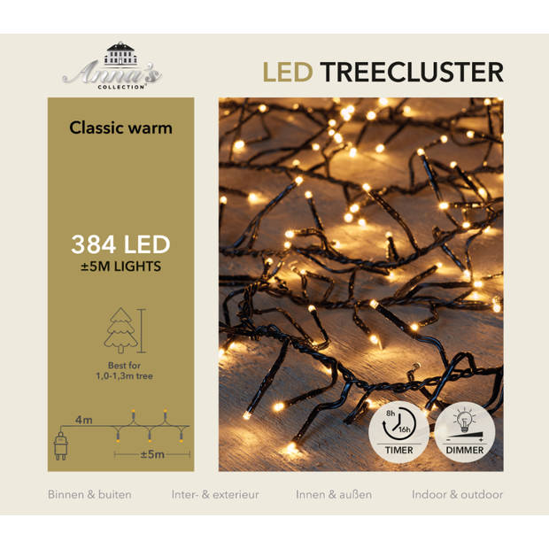 Anna's Collection - 1-1,3 meter treecluster 5 meter / 384 LED classic warm met timer