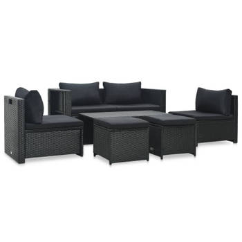 vidaXL 6-delige Loungeset met kussens poly rattan zwart