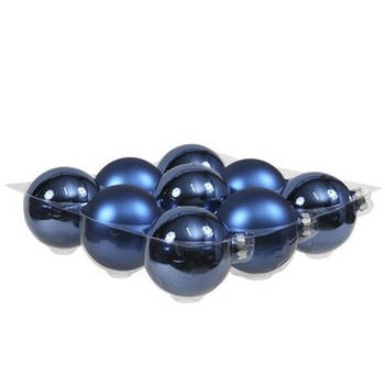 9x Glazen kerstballen mat en glans blauw 10 cm - Kerstbal