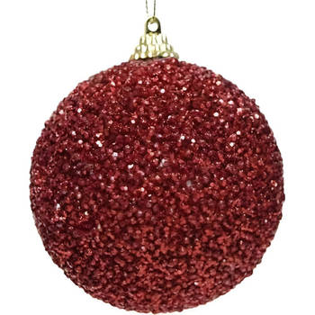 1x Kerstballen kerst rode glitters 8 cm met kralen kunststof kerstboom versiering/decoratie - Kerstbal