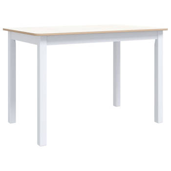 vidaXL Eettafel 114x71x75 cm massief rubberwood wit en bruin