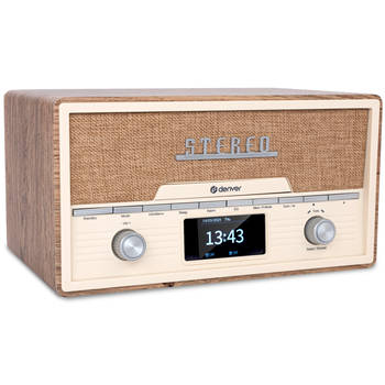 Denver DAB Radio CD Speler - Retro Radio - Bluetooth - 20 voorkeuzezenders - DAB /FM / AUX - MDA525 - Lightwood