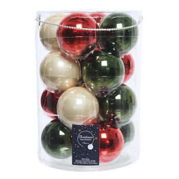 18x stuks glazen kerstballen donkergroen, rood en champagne glans 8 cm - Kerstbal