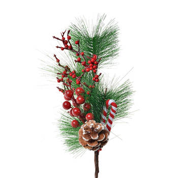 Clayre & Eef Decoratie Tak 39 cm Rood Groen Kunststof Zuurstok Kerst Kerstdecoratie Rood Kerstdecoratie