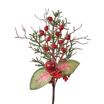 Clayre & Eef Decoratie Tak 37 cm Rood Groen Kunststof Kerstdecoratie Rood Kerstdecoratie