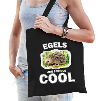 Katoenen tasje egels are serious cool zwart - egels/ egel cadeau tas - Feest Boodschappentassen