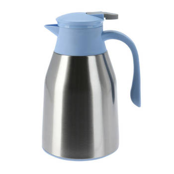 Excellent Houseware Koffiekan thermoskan - 1L - dubbelwandig - kunststof - blauw - Thermoskannen