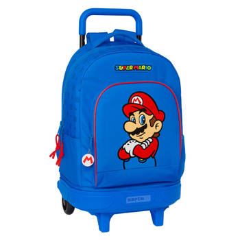 Schoolrugzak met Wielen Super Mario Play Blauw Rood 33 X 45 X 22 cm