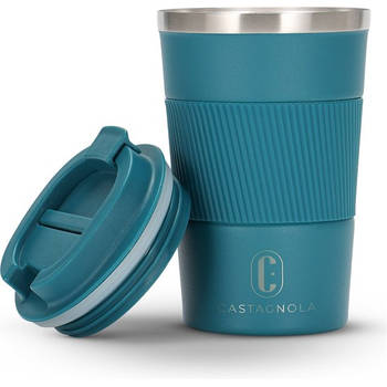 Castagnola Thermosbeker - Koffiebeker To Go - Travel Mug voor Koffie en Thee - Theebeker - 380 ML - RVS - Blauw