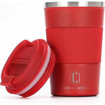 Castagnola Thermosbeker - Koffiebeker To Go - Travel Mug voor Koffie en Thee - Theebeker - 380 ML - RVS - Rood