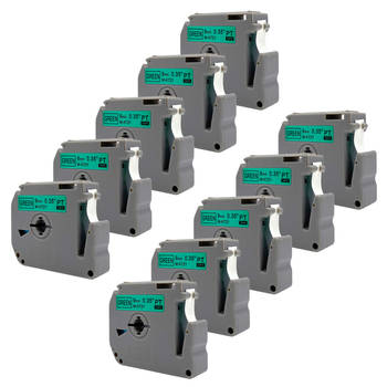 DULA Brother Compatible label tape- M-K721 - 10 cassettes - Brother P-Touch - Zwart op groen - 9mm x 8m