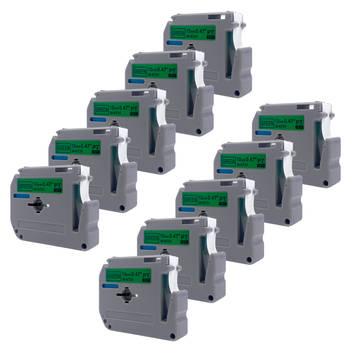 DULA Brother Compatible label tape- M-K731 - 10 cassettes - Brother P-Touch - Zwart op groen - 12mm x 8m