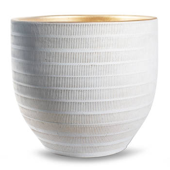 Jodeco Plantenpot/bloempot Beau - wit/goud - keramiek - D35 x H32 cm - Plantenpotten