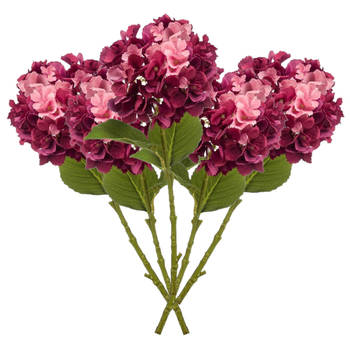 Emerald Kunstbloem hortensia tak - 5x - 52 cm - fuchsia - Real Touch - hydrangea - kunst zijdebloemen - Kunsttakken