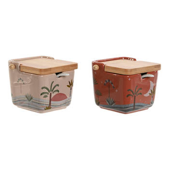 Suikerpot Home ESPRIT Beige Roze Terra cotta Lila Bamboe Dolomite 7,5 x 7,5 x 7,5 cm (2 Stuks)