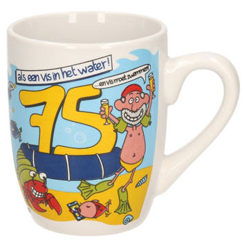 75 jaar verjaardag koffie mok/beker - Funcadeau - 300 ml - cartoon - feest mokken