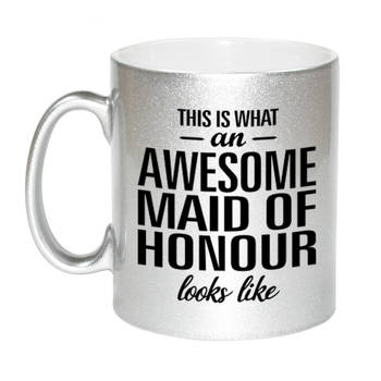 Zilveren Awesome maid of honour cadeau mok / beker voor je getuigen 330 ml - feest mokken