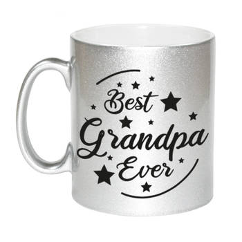 Best Grandpa Ever cadeau mok / beker zilverglanzend 330 ml - feest mokken