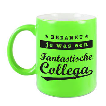 Cadeau mok / beker neon groen - bedankt je was een fantastische collega - bedankt werknemer/ afscheid collega/ pensioen