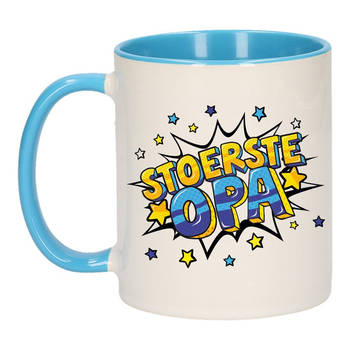 Stoerste opa cadeau mok / beker wit en blauw met sterren 300 ml - feest mokken