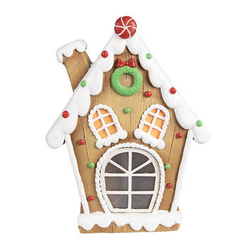 HAES DECO - Gingerbread house met LED 27x11x36 cm Bruin Kunststof Peperkoekhuisje