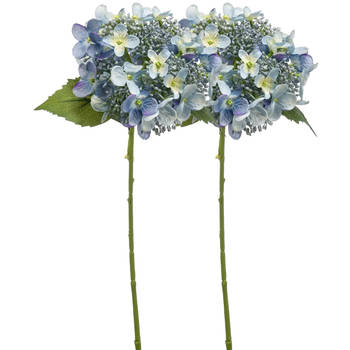 Emerald Kunstbloem hortensia tak - 2x - 50 cm - licht blauw - kunst zijdebloem - Hydrangea - decoratie - Kunsttakken