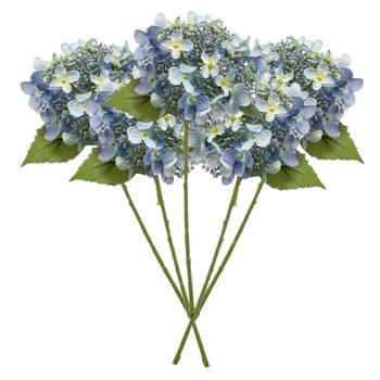 Emerald Kunstbloem hortensia tak - 5x - 50 cm - licht blauw - kunst zijdebloem - Hydrangea - decoratie - Kunsttakken