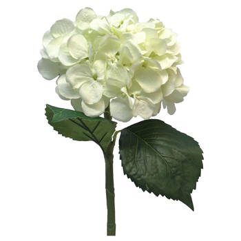 Bellatio Design Kunstbloem Hortensia tak - creme - 48 cm - losse steel - Kunst zijdebloemen - hydrangea - Kunstbloemen