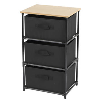 Urban Living Ladekast/organizer - 3 lades - zwart - 40 x 30 x 68 cm - Opbergkastjes