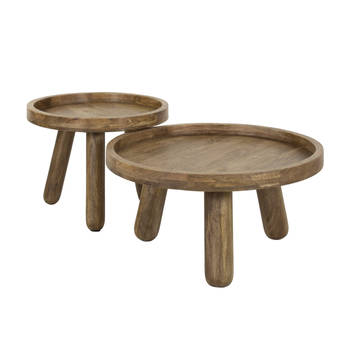 Giga Meubel - Salontafel Rond - Naturel Mangohout - Set Van 2 - Tripod