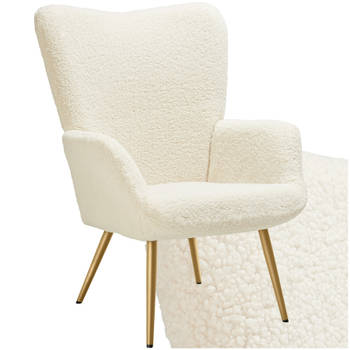 tectake® - Vleugelfauteuil in Scandinavische Stijl - Teddystoel Hygge - Bouclé