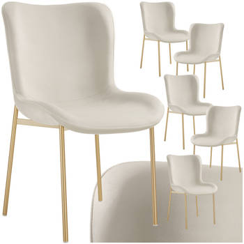 tectake® - 6x gestoffeerde eetkamerstoel - Fluweellook - beige / goud