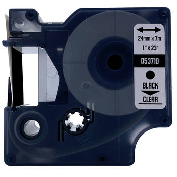 DULA label tape - Compatible met Dymo D1 53710 - 1 stuk - Zwart op transparant - 24mm x 7m