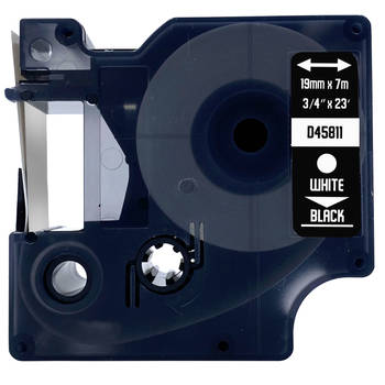 DULA label tape - Compatible met Dymo D1 45811 - 1 stuk - Wit op zwart - 19mm x 7m