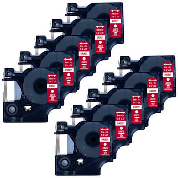 DULA label tape - Compatible met Dymo D1 40927 - 10 stuks - Wit op rood - 9mm x 7m