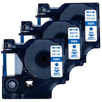 DULA Dymo D1 40914 - S0720690 - Compatible label tape - 3 lettertapes - Blauw op wit - 9mm x 7m