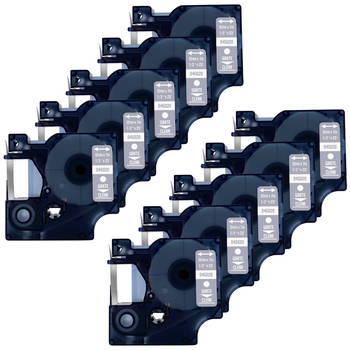 DULA Dymo D1 45020 - S0720600 - Compatible label tape - 10 lettertapes - Wit op transparant - 12mm x 7m