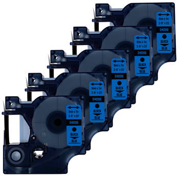 DULA Dymo D1 40916 - S0720710 - Compatible label tape - 5 lettertapes - Zwart op blauw - 9mm x 7m