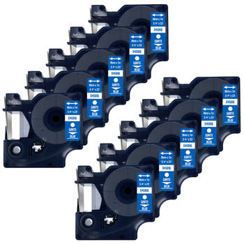 DULA label tape - Compatible met Dymo D1 45816 - 10 stuks - Wit op blauw - 19mm x 7m