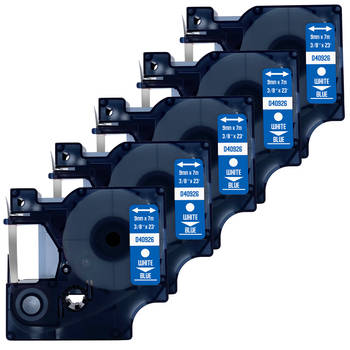 DULA Dymo D1 40926 Compatible label tape - 5 lettertapes - Wit op blauw - 9mm x 7m