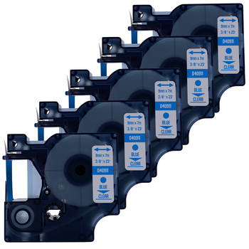 DULA Dymo D1 40911 Compatible label tape - 5 lettertapes - Blauw op transparant - 9mm x 7m