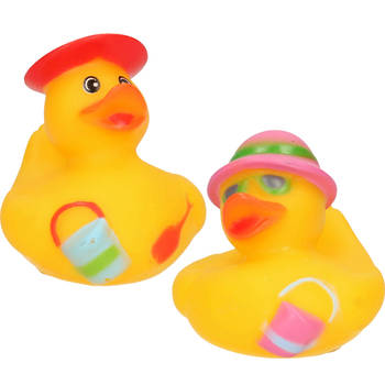 Badeendjes strand thema set 2x - 5 cm - rubber - Badeendjes