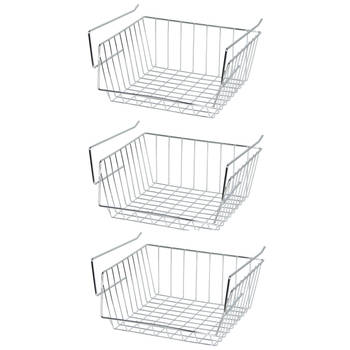 MSV Kastmandje - 3x - opberg/hang mandjes - rvs - zilver - 33 x 27 x 13 cm - Opbergmanden