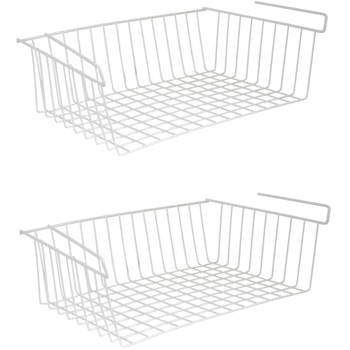 MSV Kastmandje - 2x - opberg/hang mandjes - rvs - wit - 38 x 26 x 14 cm - Opbergmanden