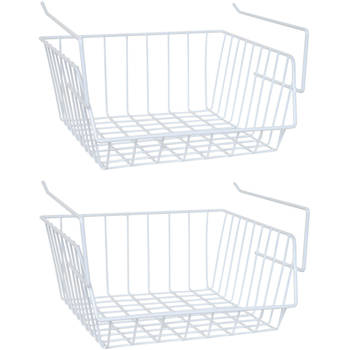 MSV Kastmandje - 2x - opberg/hang mandjes - rvs - wit - 33 x 27 x 13 cm - Opbergmanden